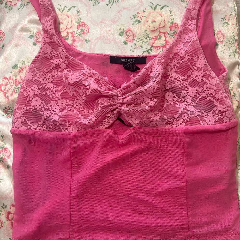 Pink Floral Lace Top Bow Cowuette